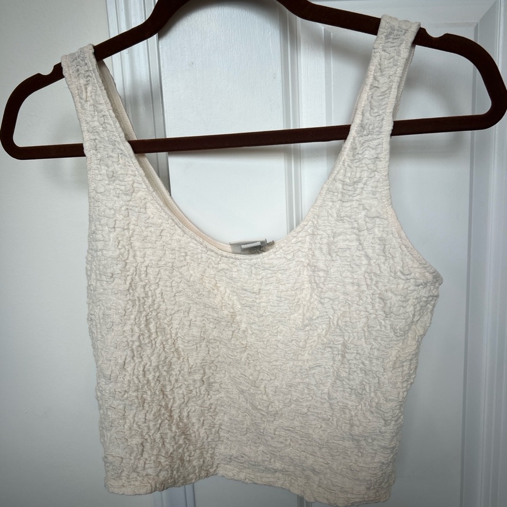 a new day Cream Textured Crop Tank Top